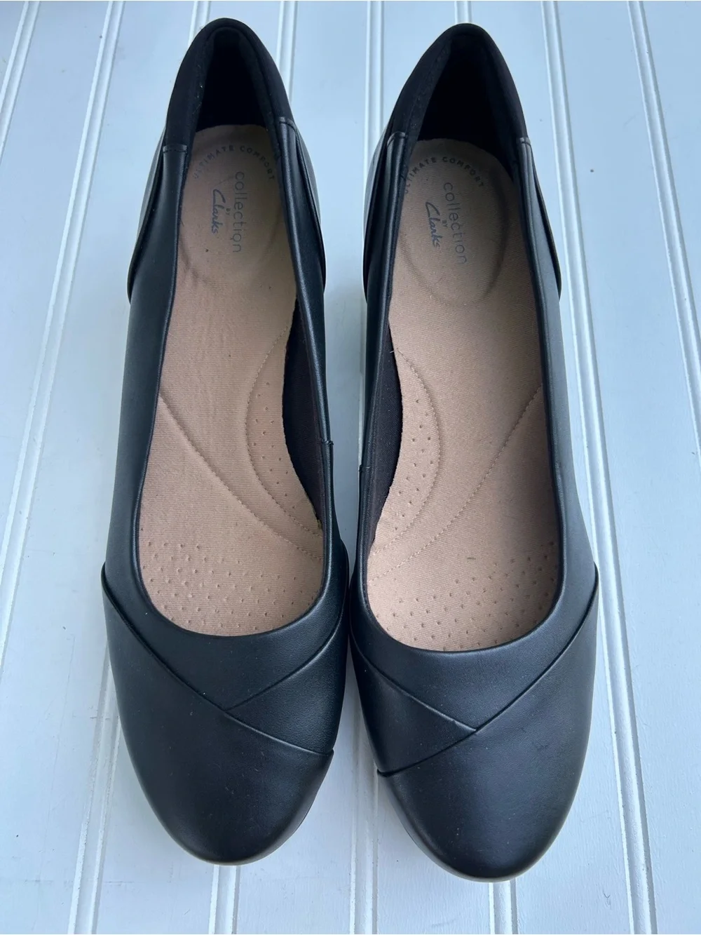 Clarks Shoes Emily Alexa Black Block Heel Pumps Leather Comfort Dress Size 11